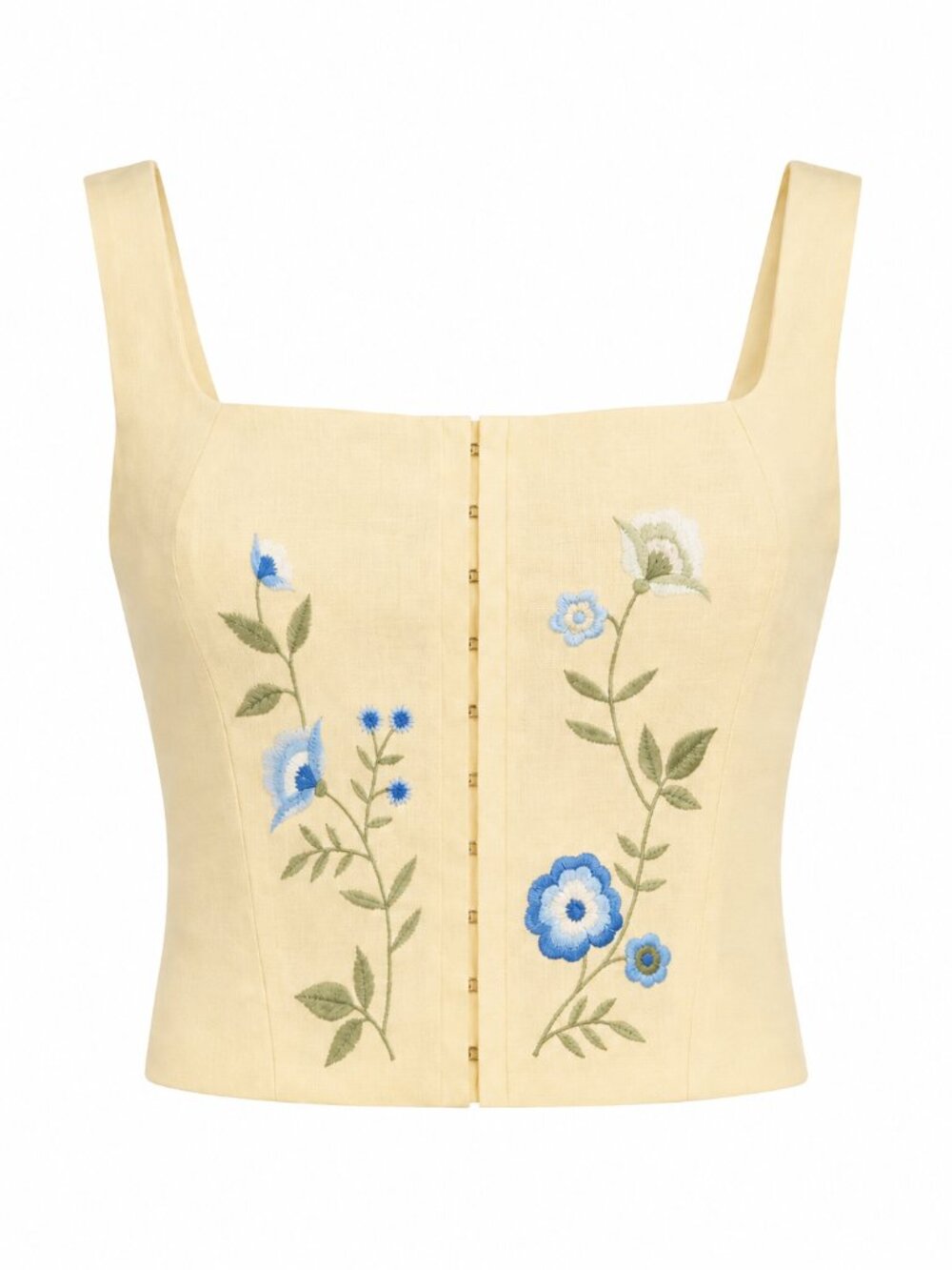 NWT Reformation Juliet Linen Top Parmesan Yellow Floral Embroidered Corset 0